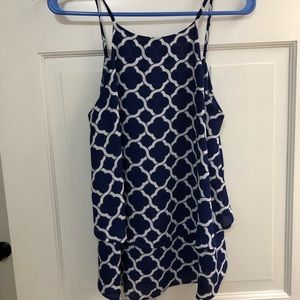 Blue and white patterned tank top